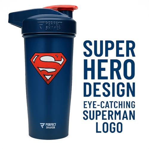 PerfectShaker ACTIV DC Comics & Justice League Series | Leak-Proof, BPA-Free, Shatter-Resistant | ActionRod Mixing Technology for Smooth Blends | Gym, Fitness & Sports Shaker - 28oz Superman(Blue) - color: Superman(Blue)