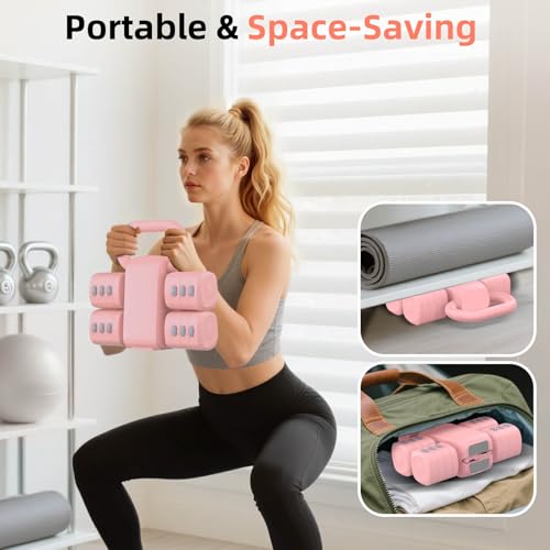 2-in-1 Adjustable Dumbbell Set, 4-Level Weights for Women | Convertible Dumbbell & Kettlebell, Adjustable 2.2-5.5lb Each, Quick-Change Button, Compact for Home Gym, Office & Outdoor - color: Pink