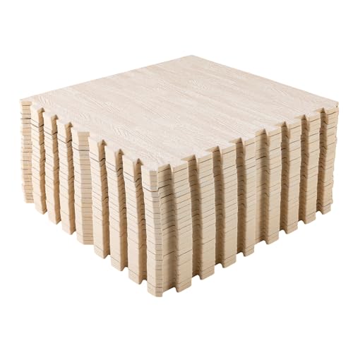 25Pcs Foam Mat, 24" × 24" White Wood Grain Thick Printed Foam Tiles, Interlocking Floor Mats for Home Playroom Basement, Apartment, Trade Show, Dance