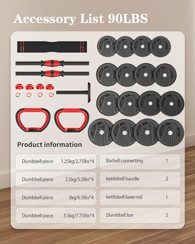 Adjustable Dumbbell set,20/30/45/70/90lbs Free Weight Set | 5 in1 Dumbbell Set with Connector,Used as Barbell,Kettlebells,Push up Stand,Fitness Exercises for Home Gym Suitable Men/Women - style: 90LB(45LB Pairs)