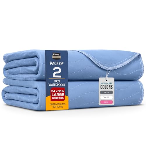 Utopia Bedding Washable Underpads 34" x 52" (Pack of 2), Waterproof Reusable Heavy Absorbency Incontinence Bed Pads for Adults, Kids, Elderly and Pets, Bedwetting Pads for Sofa and Couch (Blue) - color: Blue, size: 34x52 Inch (Pack of 2)