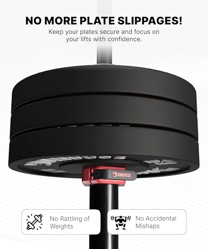 DMoose Fitness Barbell Clips 2 Inch (Pair) - Quick Release Olympic Barbell Clamps & Collars with Anti Slip TPR Grip for Secure Weightlifting and Powerlifting - Weight Clips for Bars at Home or Gym - color: Red, style: Magnetic