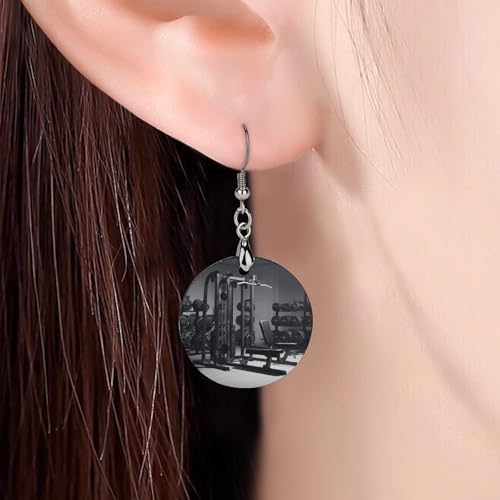 Gym Equipment Wooden Earrings Statement Earrings for Women Trendy Boho Dangle Drop Earrings Vintage Geometric Circle