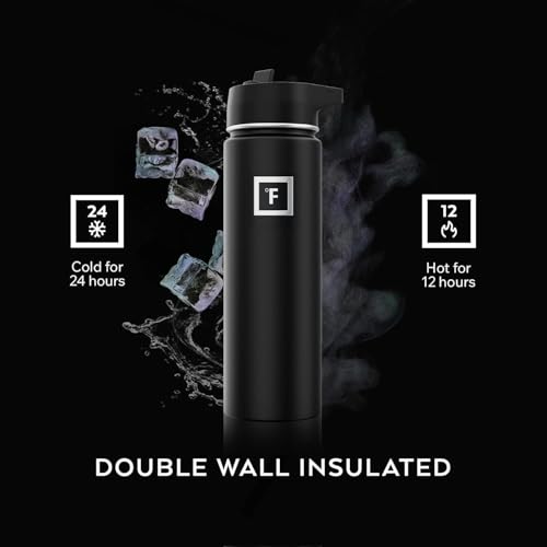 IRON °FLASK Camping & Hiking Hydration Flask with Straw, Wide Mouth Insulated Stainless Steel Sports Water Bottle - 40 oz Midnight Black | Insulated Stainless Steel Sports Water Bottle with Leakproof Straw Lid - BPA Free, Cold 24 Hrs, Sweat Free (Midnight