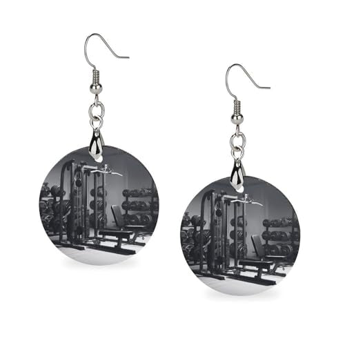 Gym Equipment Wooden Earrings Statement Earrings for Women Trendy Boho Dangle Drop Earrings Vintage Geometric Circle