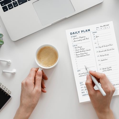 Daily Planner Notepad, 5.5 x 8.5" Tear-Off Pad – 70 Undated Sheets Focus-Enhancing Desktop Organizer with Hourly Schedule, To-Do List for Work, School (White, Minimalist, 2 Pack) - size: Minimalist, 2 Pack