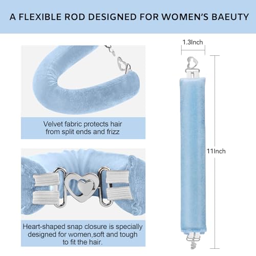 Heatless Curls Overnight Hair Care Set - Jumbo Velvet Hair Curlers | No Heat Hair Rollers for Women, Comfortable Sleep-In Hair Rollers with Satin Scarf, No Heat Damage Curling Rods for All Hair - color: Blue