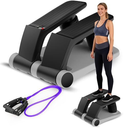 Air Stepper Exercise Machine with Resistance Bands, 5-Level Adjustable Resistance, 300 lb Capacity Stair Stepper with LED Monitor, Low-Impact Home Cardio and Full Body Workout Equipment - color: Gray/Black