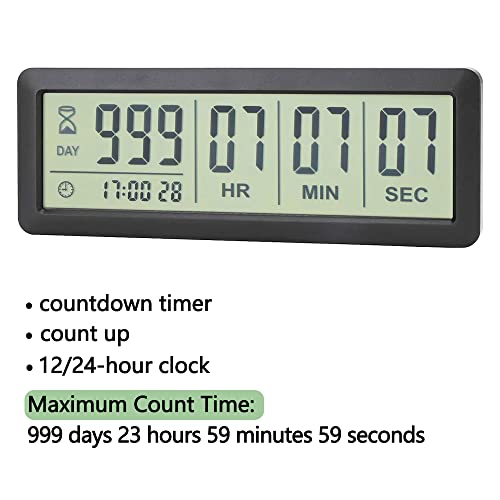 Digital Countdown Days Timer - Black Upgraded Big 999 Days Count Down Clock with Stand Strong Magnetic Back for Vacation Retirement Wedding Holiday - style: M220 Black Countdown Timer