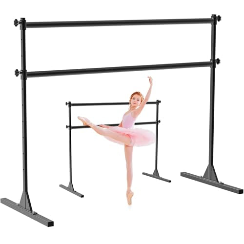 SELEWARE Height Adjustable Ballet Barre Freestanding Ballet Bar Heavy Duty Dance Bar Support Barre Movements Body Stretch Pull-ups, Sturdy Construction Never Fall Apart, Anti-Slip - color: 5 FT (Steel Crossbar, Black)