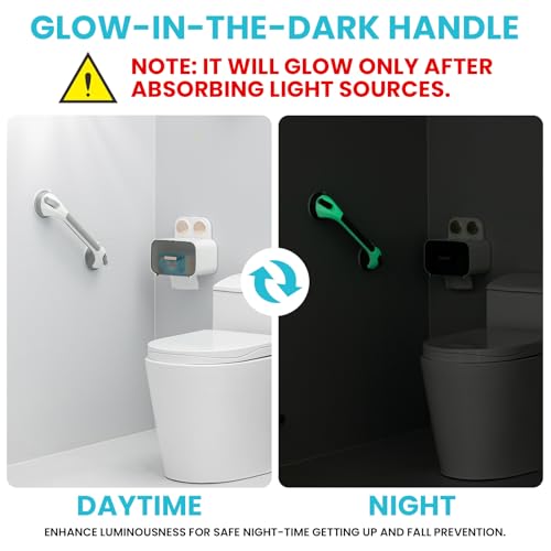 TAILI Shower Grab Bar Glow in The Dark, 2 Pack 16.8 in Grab Bars for Bathtubs and Showers,Shower Handles Rails for Seniors and Elderly,Bathroom Safety Grip Removable No Drilling Waterproof Grey,G9 - color: Grey& Glow Green, size: 16.8"