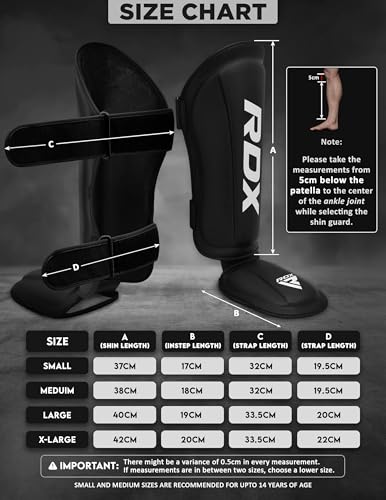 RDX Shin Guards Kickboxing Muay Thai, SATRA SMMAF Approved, Premium Maya Hide Leather, Leg Instep Protection Pads, MMA Martial Arts Kicking Sparring Training Gear, BJJ Karate Boxing Taekwondo, Black - color: Black, size: Large