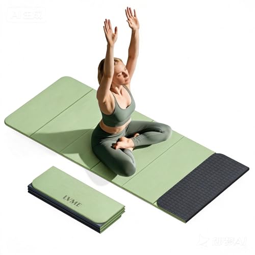 LVME Foldable Yoga Mat, 71"x24"x1/3" Thick, Non Slip Exercise Mat | SGS Certified POE, Fitness Travel Mat, Easy To Store, Foldable for Exercise, Yoga, Pilates, Home Workouts - color: Green+Black