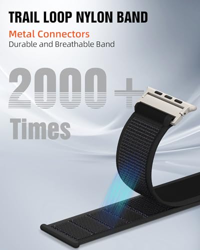 Trail Loop Nylon Sport Band Compatible with Apple Watch Ultra 3 2 Band for Men 49mm 46mm 45mm 44mm 42mm, Rugged Breathable Sport Adjustable Strap for iwatch bands Series 11/10/9/8/7/6/5/4, SE 3 2 1 - color: Black1(Silver)