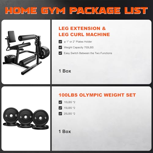 Leg Extension and Curl Machine, 4 in 1 Lower Body Workout Machine, Adjustable Leg Curl Machine with Plate Loaded, Leg Extension Machine with Exercise Bench, Home Gym Weight Machine - style: Black with 100lbs Weight Plates