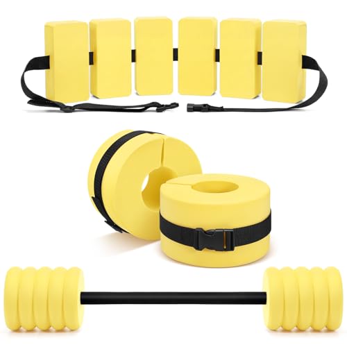 Soulchen Pool Exercise Set Including Long Aquatic Exercise Dumbbells,Pool Ankle Weights,Swim Belt,Water Aerobics Water Aerobics Equipment Set for Full Body Swim Training Kit - color: Yellow, size: Middle