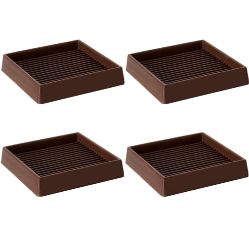 4X4 Rubber Caster Cups, Non Slip Furniture Pads - 4 Pack | Anti-Slip Furniture Gripper, Anti Skid Furnitures Feet, Anti Slide Floor Protector for Bed Couch Stoppers, Brown - size: 4" x 4"-Brown