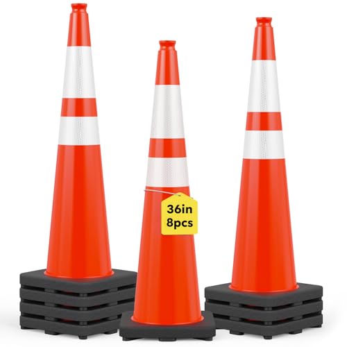 HiGiant 36 Inch Traffic Cones 8 Pack, Orange Safety Cone with Weighted Base, High-Visibility and Impact-Resistant, for Parking, Road Construction, Drivers Training, Driveway - size: 36 Inch