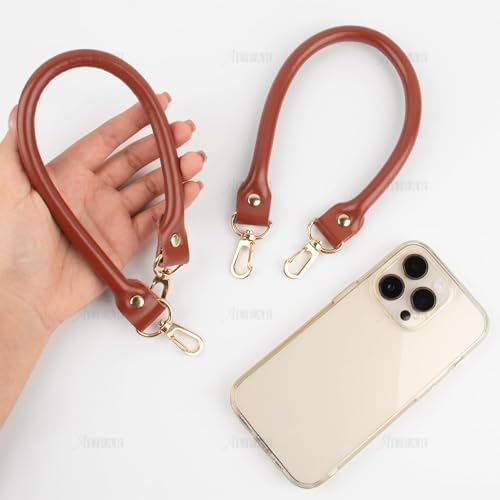 AUEAR, 15.7 Inches Replacement Handles Purses Straps Brown Handbag Strap Replacement for Small Handmade Straw Bag (Style A, 2 Pack) with Gold Metal Lobster Buckles - color: Brown