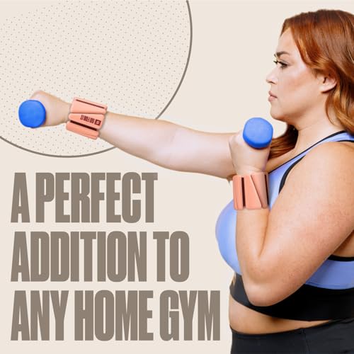 SPORTBIT Wrist and Ankle Weights for Women - Set of 2 (1lb Each) Wearable Ankle & Wrist Weights - Leg & Arm Bands, Silicone Weighted Bracelets for Workout, Walking, Running, Yoga, Pilates - color: Peach
