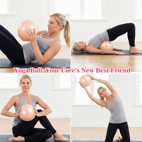 Aoriher 10 Pack 9 Inch Small Pilates Ball Bulk Mini Exercise Ball Portable Non-Slip Workout Yoga Balls with Air Pump for Stability, Barre, Fitness, Balance, Physical &Core, Gym Home Office Use - color: Champagne