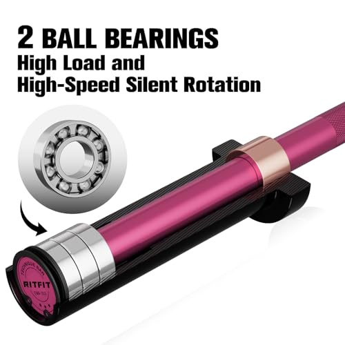 RitFit Barbell Weight Set - 4/6FT Olympic Barbell with Weight Plates (55-115LB Total) - Weightlifting Equipment for Squats, Curls, Deadlifts, Presses, Hip Thrusts - color: Black/Pink, size: 4FT With 35LB Plates