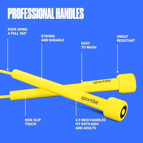SPORTBIT Adjustable Jump Rope for Fitness and Exercise | Fitness and Exercise, Cardio, Boxing, and Weight Loss, Speed Rope, Men & Women - color: Yellow
