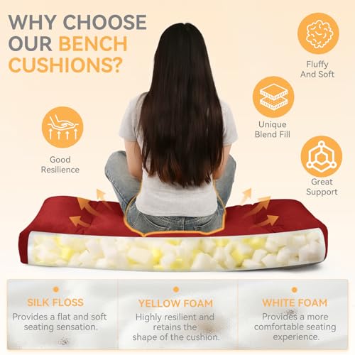 ROFIELTY Bench Cushion 45 Inch, Non-Slip Tufted Bench Cushion for Indoor Furniture for Bay Window, Entryway Bench, Piano Seat (Chenille-Burgundy, 45x18x4) - color: Chenille-burgundy, size: 45x18x4