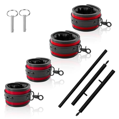 Spreader Bar Heavy Duty Stainless Steel Adjustable Bar with 4 pcs PU Cushioned Straps for Yoga, Pilates, Fitness Training, Home Gym Equipment and more. - color: Black+Red