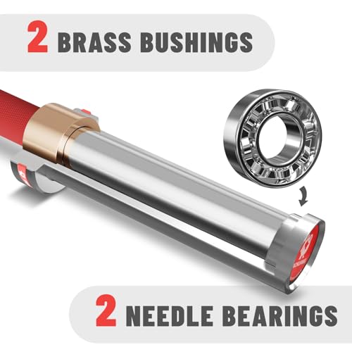7ft Olympic Barbell 28mm 45lb – 500/700/1000LB Bar for Home Gym | Ceramic coated steel. Smooth spinning sleeves. Fits 2" plates. For snatch, clean and jerk, squats, deadlifts, bench press. - color: Silver-Red-500LBS