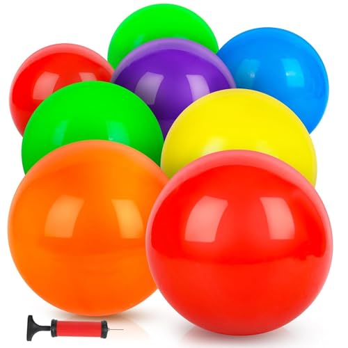 Amor Present 8PCS Inflatable Playground Balls, 8.5Inch Bouncing Sensory Balls with Hand Air Pump, for Kids Birthday Parties
