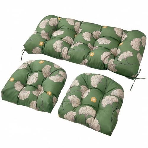Wicker Chair Cushions Set, 2 U-Shaped Cushions & 1 Loveseat, Waterproof Outdoor Loveseat Cushion for Patio Furniture, Settee Bench Pad All Weather,Ginkgo - color: Ginkgo