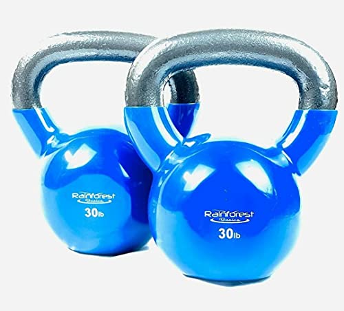 Vinyl Coated Cast Iron Kettlebell Weight - color: 30 LB + 30 LB - Blue