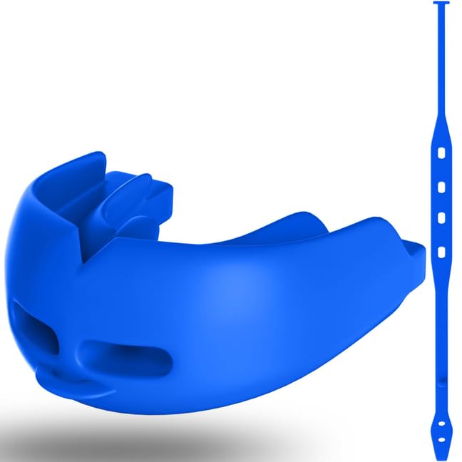 2Pcs Sport Mouth Guard Youth Adult, Mouthguard for Braces, Wrestling Mouthguards for Braces, No Boil Mouth Guard, Helmet Strap, Soft, Football Hockey Boxing,Taekwondo, Jujitsu Rugby - color: Blue