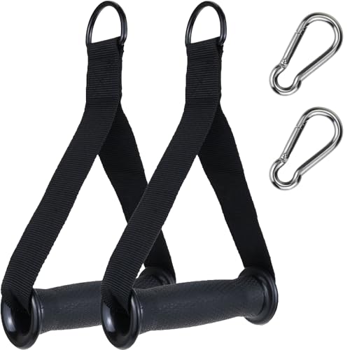 Resistance Band Handles, 2 Pack Heavy Duty Cable Machine Grips | Reinforced 2 in. webbing, D-rings, and textured grips for bands, cable machines, strength training - color: Black