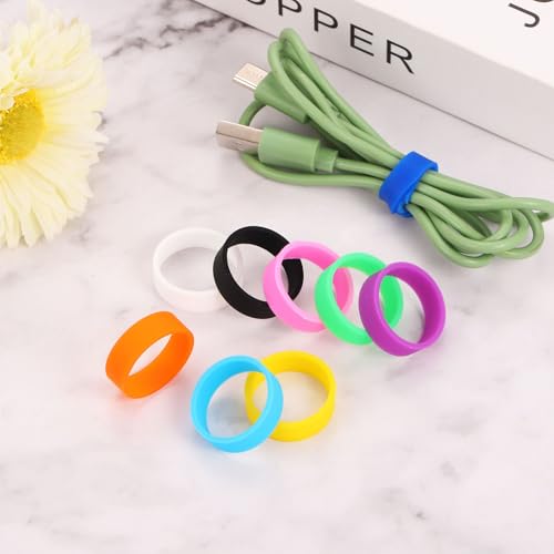 uxcell 20Pcs Silicone Rubber Bands, 20x7mm Rubber Bands Rings Cable Ties Strong Elastic Bands for Cord Wrapping Bag Wraps, Red/Orange/Yellow/Green/Dark Blue/Blue/Purple/Black/White/Pink