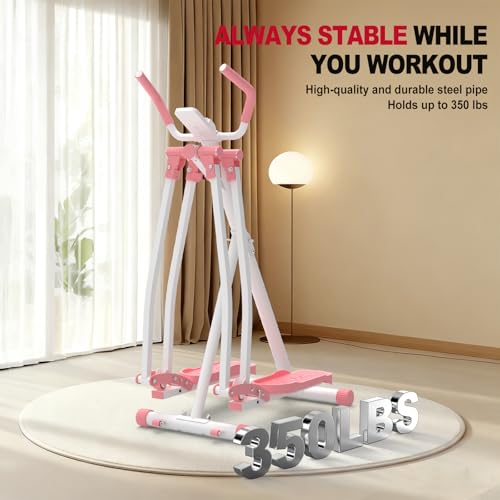 HOTWAVE Air Space Walker, Foldable Elliptical Exercise Machine | Gentle on Joints & Low-Impact. 350lb capacity. Cross trainer stepper. Home gym equipment. - color: Pink