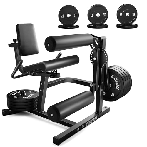 Leg Extension and Curl Machine, 4 in 1 Lower Body Workout Machine, Adjustable Leg Curl Machine with Plate Loaded, Leg Extension Machine with Exercise Bench, Home Gym Weight Machine - style: Black with 100lbs Weight Plates