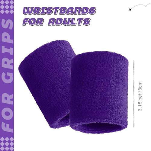 Bememo 24 Pcs Wrist Sweatbands Bulk Sports Wrist Bands for Men Women Breathable Athletic Tennis Wristbands Stretchy Absorbent Cotton Terry for Basketball, Baseball, Gym, Working Out - color: Purple