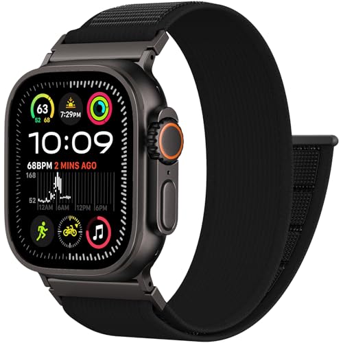Trail Loop Nylon Sport Band Compatible with Apple Watch Ultra 3 2 Band for Men 49mm 46mm 45mm 44mm 42mm, Rugged Breathable Sport Adjustable Strap for iwatch bands Series 11/10/9/8/7/6/5/4, SE 3 2 1 - color: Black2(Black)