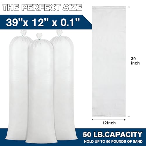 Threan 50 Pcs Sand Bags for Flooding Heavy Duty Sand Bags Sandbags for Flooding Tube Sandbags Empty Sand Bags for Water Barrier Flood Barrier(White)