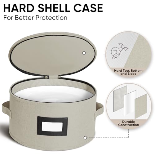 BALEINE China Storage Containers, Sturdy Quilted Wine Glass Storage, Plate Organizer with Carry Handles, Moving Boxes for Dishes, Cups, Mugs and Stemware (Plate, Hard Shell Cream) - color: Cream, style: Plate-Hard Shell