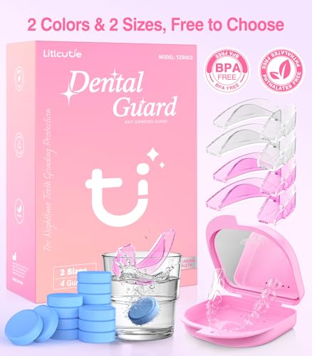 Anti Grinding Guard, Mouth Guard for Grinding Teeth at Night, Night Guards for Teeth Grinding for Adults, Pink + Clear, 2 Size (4 Pack), Guard Cases with 5X Magnifier