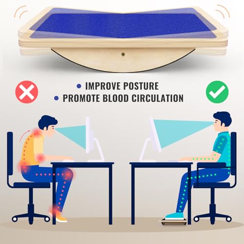 Balance Board Professional Wobble Board for Adults Anti-Slip 350LBS Balance Boards for Physical Therapy Standing Desk Core Strength Wooden Balance Board Rocker Board - color: Blue Balance Board