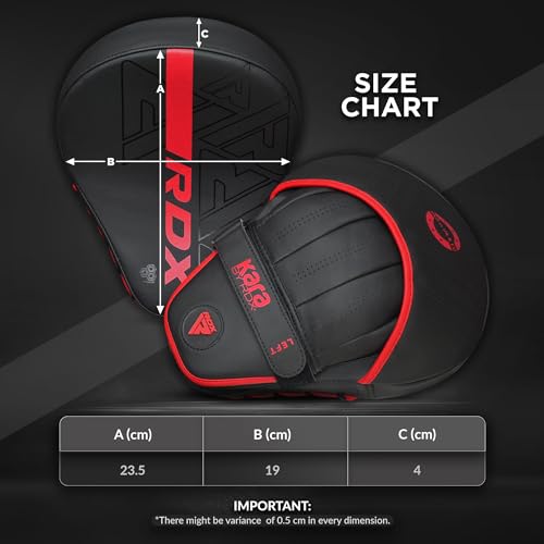 RDX Boxing Pads and Bag Gloves Set, Maya Hide Leather Kara Hook and Jab Training Pads, Curved Focus Mitts for MMA, Muay Thai, Kickboxing Coaching, Martial Arts, Punching Hand Target Strike Shield - color: RED