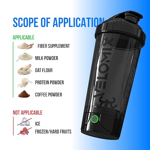 VELOMIX Electric Protein Shaker Bottle - 24 oz | USB-C Rechargeable | Leak Proof Shaker Cups for Protein Shakes | Portable Blender for Shakes and Smoothies (Electric - Black) - color: Electric - Black