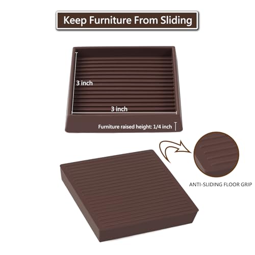 Jayen Non Slip Furniture Caster Cups Coasters Pads for Hardwood Floors, 3x3 | prevent furniture from Sliding, rubber, heavy duty, floor protection, keep furniture in place - size: 8 Pcs Brown