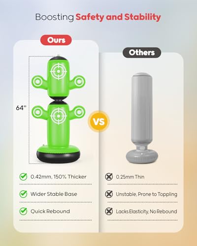 QPAU 360° Rotatable Punching Bag for Kids, Lager 64” Kids Punching Bag with Gloves, Hand Pump & 6 Targets, Bop Bag Inflatable Punching Toy, Karate Gifts for Boys, Girls - color: Green