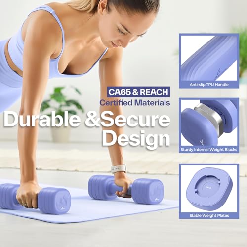 Adjustable Dumbbell Set of 2: Sportneer 4 in 1 Free Weights Dumbbells Set for Women, Hand Weights for Women at Home, Available in 5 lb × 2 and 10 lb × 2 Sets with Soft Rubber Handle for Home Gym Exercise Training - color: Bright Cornflower, size: 5lb × 2