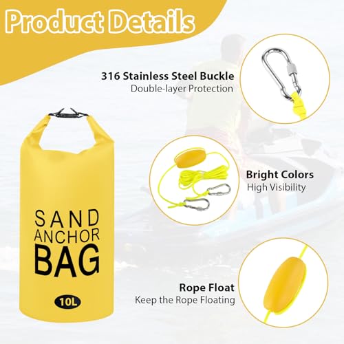 Phoncoo Sand Anchor Bag, 2 in 1 Jet Ski Anchor Kit for Float with Adjustable Buoy, Waterproof Dry Bag for Jetski, Kayak, Boat, Water Sports - color: Yellow-2pack-10L